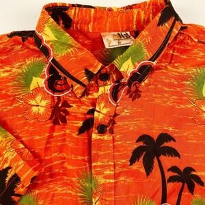 Baltimore Orioles MLB Hawaiian Button Baseball Shirt Mens Tropical S/S‎ Orange M